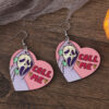 oly-f449b63bd46fd30fd99cefc5ca203542 Wholesale New cross-border Halloween quirky skull hand heart pendant earrings, wooden gothic style, double-sided quirky earrings