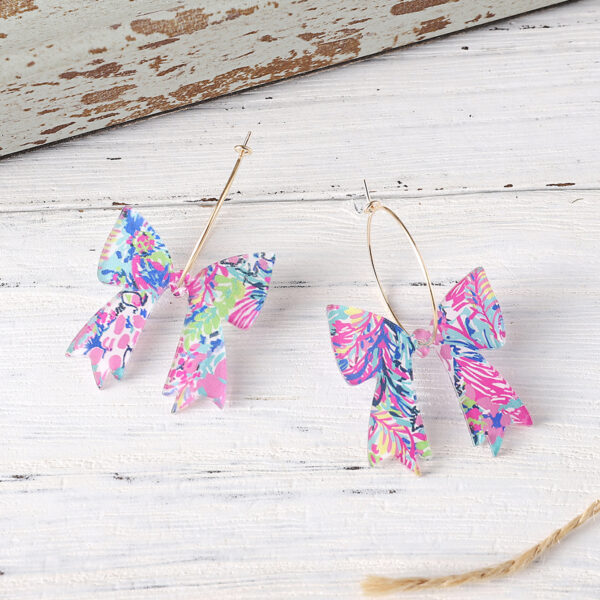 oly-f44b47078f9f96141061f496eee851e1 Wholesale Cross-border New Spring and Summer Colored Leaves Flowers Bohemian Bow Pendant Earrings Acrylic Earrings Gift