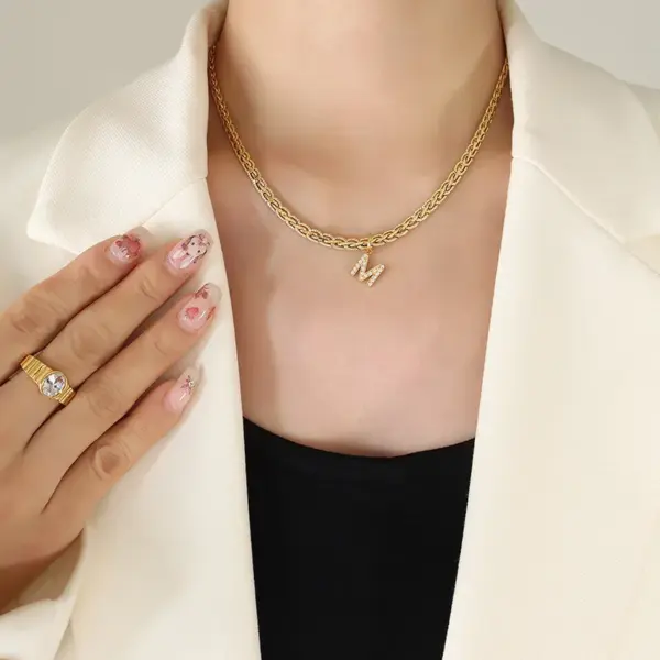Wholesale Jewelry Fashion Letter 304 Stainless Steel Copper Zircon 18K Gold Plated Plating Pendant Necklace