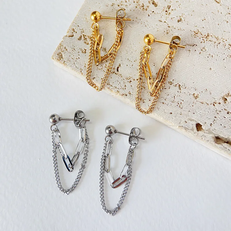 Wholesale 1 Pair Commute Solid Color Plating Chain Titanium Steel Gold Plated op Earrings