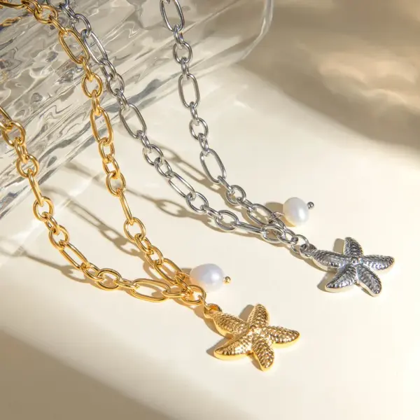 Wholesale Jewelry Vacation Beach Classic Style Starfish 304 Stainless Steel 18K Gold Plated PVD Coated Plating Pendant Necklace