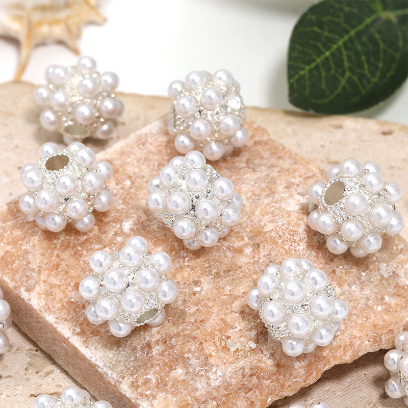 Wholesale Sier White Imitation Pearl Alloy Large Hole Beads Heavy Industry Bayberry Beads Beads Diy Beaded Pen Mobile Phone Chain Aessories