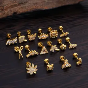 Wholesale Fashionable Simple Stainless Steel Zircon Earrings Creative Fashion Gold Plated 08*6*4mm Unisex Punk Style Animal Zodiac Heart Knot