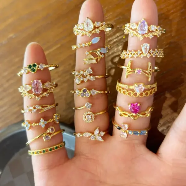 Copper 18K Gold Plated Inlay Geometric Zircon Open Rings