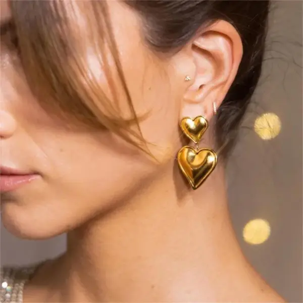PVD Coated Real Gold Plated Heart Shape Titanium Steel Elegant Sweet Waterproof Non Tarnish Drop Earrings