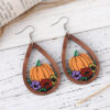 Wholesale Cross-border New Autumn Harvest Thanksgiving Flower Pumpkin Drop Pendant Earrings Wooden Double-sided Thanksgiving Earrings