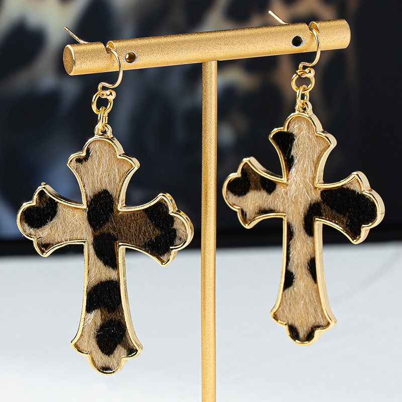 Wholesale European and American Cross-border Leopard Cross Earrings Fashion All-match Elegant Elegant Niche Spice Girls Cold Style Earrings 4372