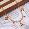 Wholesale Jewelry Elegant Sweet Cherry 304 Stainless Steel 18K Gold Plated Exy Inlay Jewelry Set