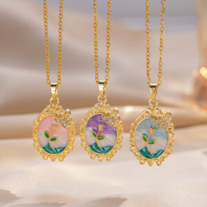 Wholesale French Mid-Century Style Rose Oval Lace Butterfly Clavicle Necklace Niche Elegant Accessible Luxury Drip Glaze Design