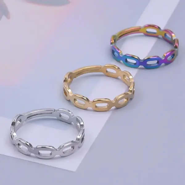 oly-f47a098e247a842d5fc9c7af44a08420 Wholesale PVD Coated Real Gold Plated 18K Gold Solid Color 304 Stainless Steel Simple Style Waterproof Non Tarnish Rings