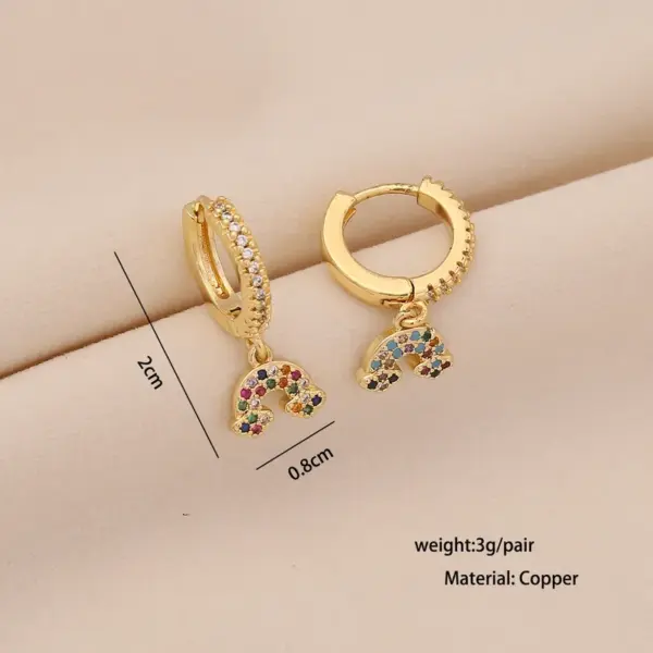Wholesale Ion Plating (IP) Real Gold Plated Rainbow Moon Cherry 304 Stainless Steel Retro Classic Style Waterproof Non Tarnish Charm Sleeper Hoop Earrings Drop
