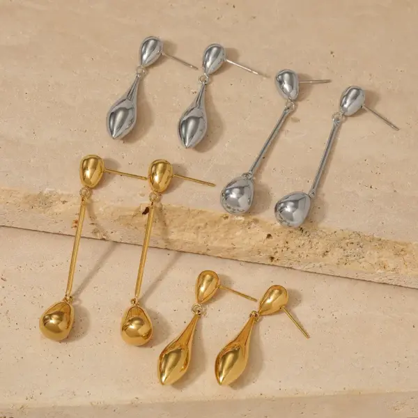 Wholesale PVD Coated Real Gold Plated 16K Gold White Gold Plated Gold Plating Water Droplets 304 Stainless Steel Casual Artistic Waterproof Non Tarnish Drop Earrings