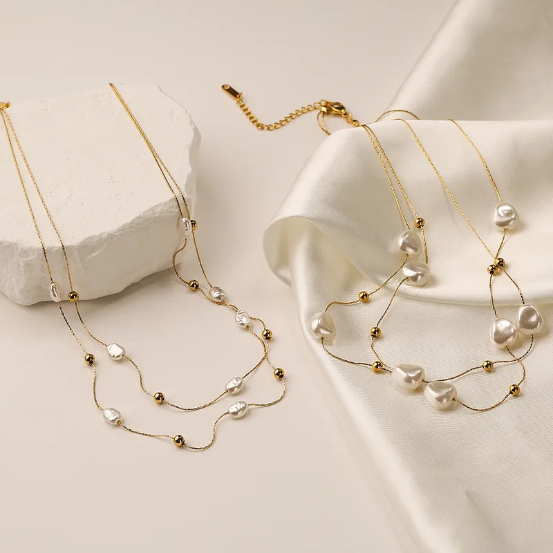 Wholesale PVD Coated 18K Gold Plated Irregular 304 Stainless Steel Elegant Waterproof Non Tarnish 304 Stainless Steel Layered Necklaces