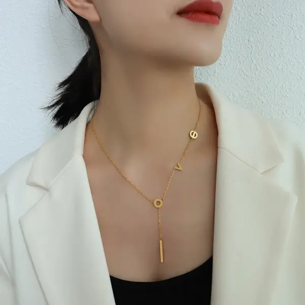 oly-f48b49e58478d0b554d569dd9d526a33 Wholesale PVD Coated Real Gold Plated 18K Gold Geometric 304 Stainless Steel Waterproof Non Tarnish 304 Stainless Steel Necklace