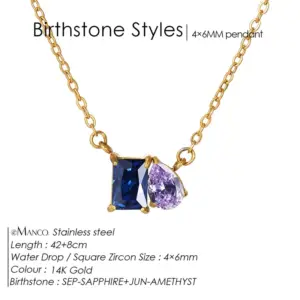 September Sapphire Blue Square Diamond Light Purple Water Drops