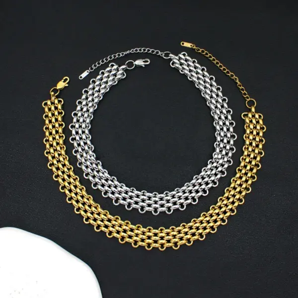 Wholesale PVD Coated 18K Gold Real Gold Plated Solid Color 304 Stainless Steel Hip-Hop Retro Waterproof Non Tarnish Bracelets Necklace