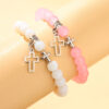 Wholesale Stainless Steel Hollow Cross Glass Beaded Bracelet