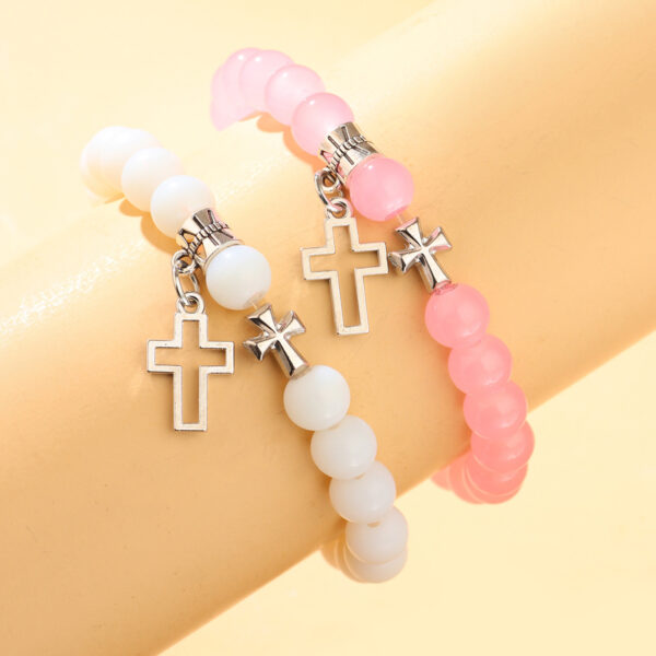 Wholesale Stainless Steel Hollow Cross Glass Beaded Bracelet