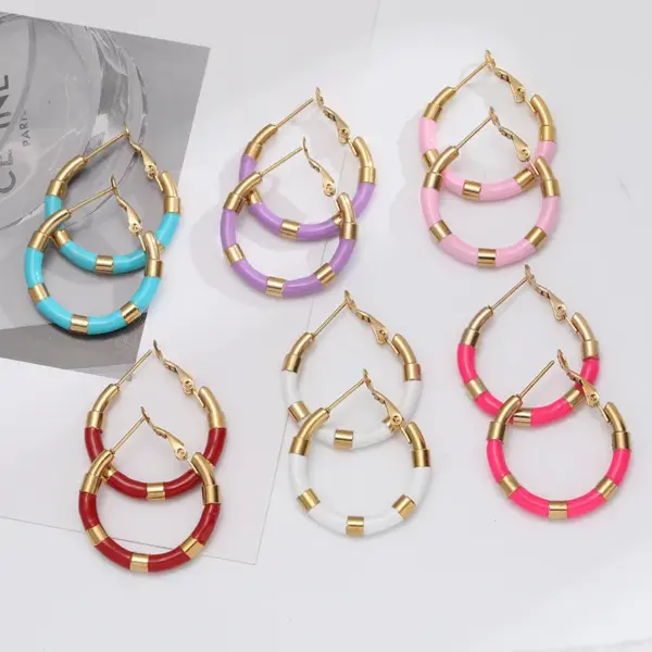Wholesale Fashion Geometric Titanium Steel Enamel Earrings 1 Pair
