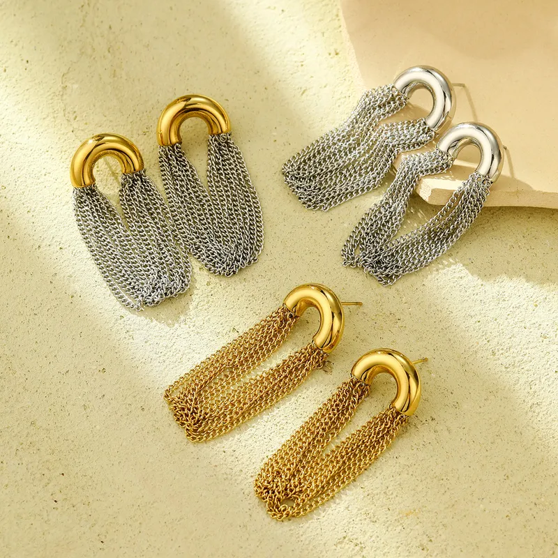 Wholesale PVD Coated Real Gold Plated Tassel Solid Color 304 Stainless Steel Simple Style Waterproof Non Tarnish op Earrings