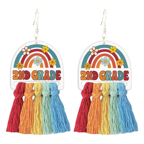 Wholesale Amazon Cross Border School Season Earrings Teacher Gift Back to School Girl Earrings Colorful Tassel Rainbow Bohemia