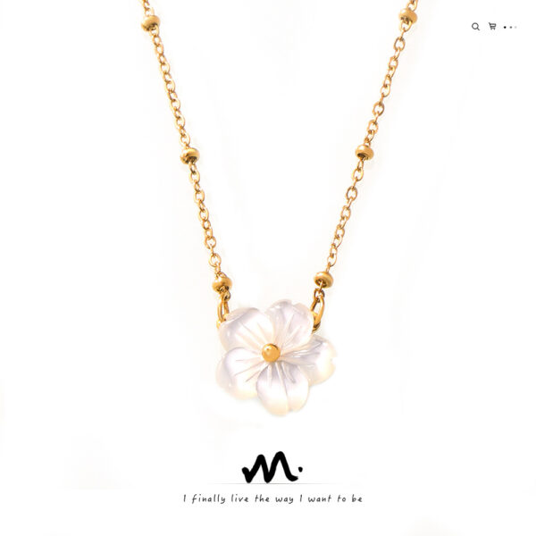 oly-f4b03cec91b50a26043ee659baa45fae Wholesale Chic style fashion personality elegant temperament cold wind necklace white sea shell flower pendant clip bead chain titanium steel jewelry