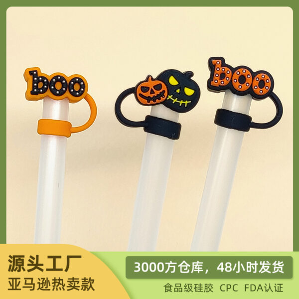 Wholesale Customized New 10mm Food Grade Silicone Halloween Straw Cap Straw Cup Dustproof Plug Creative Straw Plug
