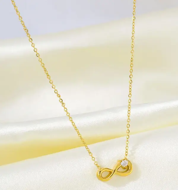 Wholesale Jewelry Simple Style Infinity Titanium Steel Zircon Inlay Pendant Necklace