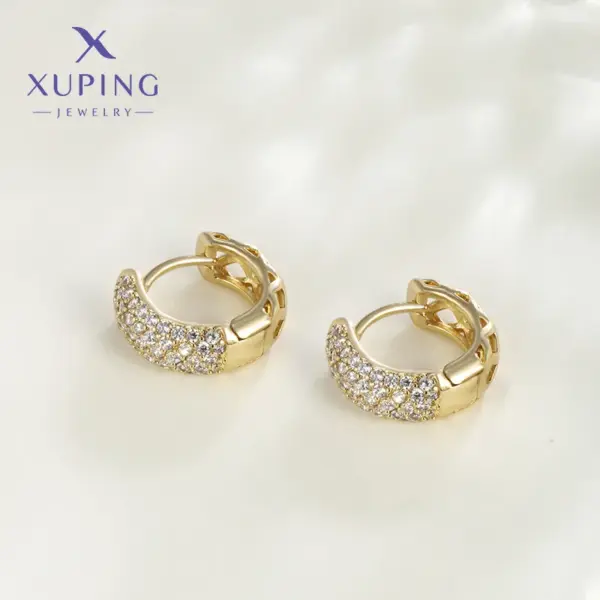 Wholesale 1 Pair XUPING Simple Style Commute Circle Inlay Copper Artificial Gemstones 18K Gold Plated Hoop Earrings