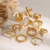 PVD Coated Real Gold Plated Geometric 304 Stainless Steel Vintage Style French Style Waterproof Non Tarnish Open Rings Rings
