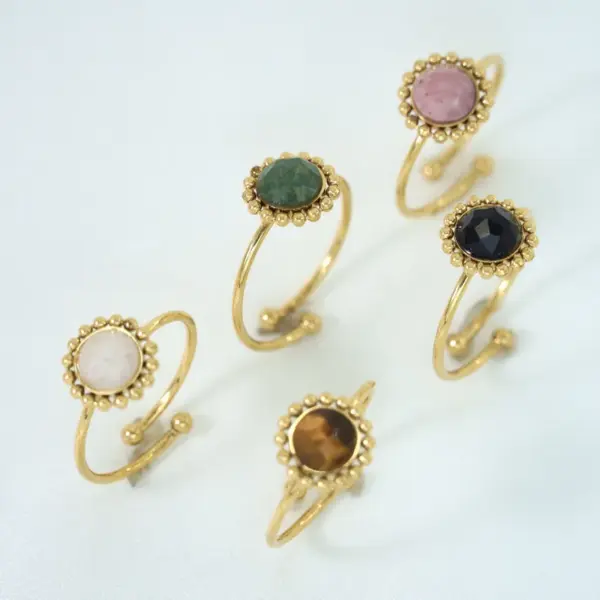 Wholesale Retro Geometric Titanium Steel Natural Stone Open Rings In Bulk