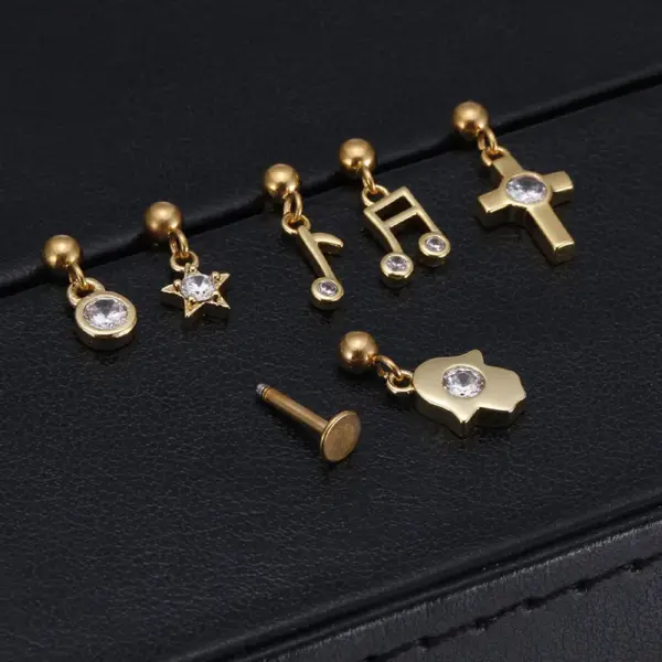 Wholesale 1 Piece 316L Stainless Steel Zircon Ear Cartilage Rings & Studs Star Waterproof Non Tarnish Surgical Steel 14K Gold Plated