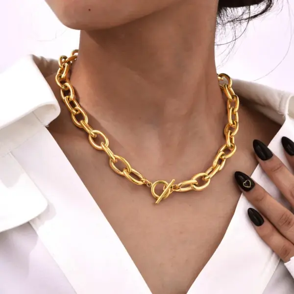 Wholesale PVD Coated Real Gold Plated 18K Gold Solid Color 304 Stainless Steel Vacation Classic Style Waterproof Non Tarnish Chain Necklace Necklace