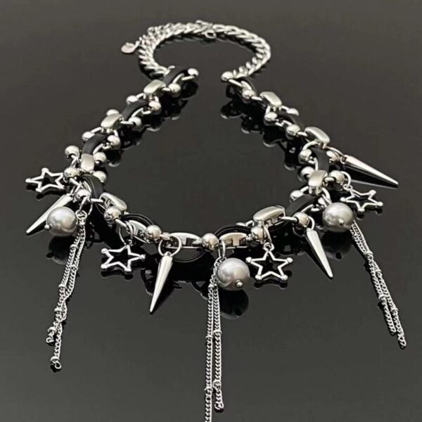 oly-f4d5c200fc5b08f0ae9177ac860f506d Wholesale Sweet cool tassel rivet beaded stitching collar female niche design high-grade sweet cool hot girl style necklace necklace