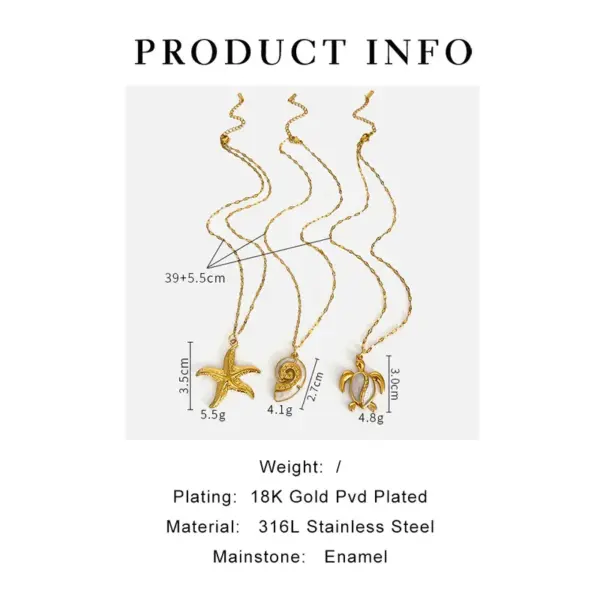 Wholesale 316L Stainless Steel Tortoise Starfish Conch Waterproof Non Tarnish Surgical Steel Marine Style Pendant Necklace For Women's