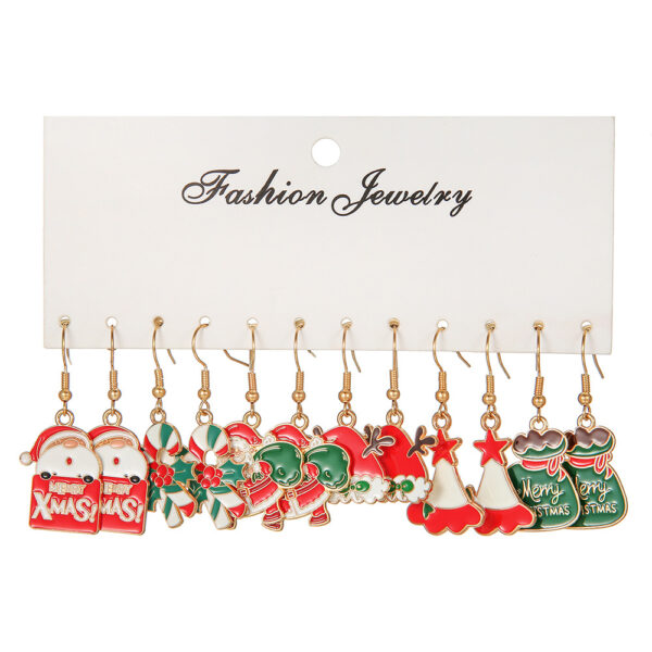 oly-f4dadf7b27201c0b2f1b76e8beb0cdc7 Wholesale Christmas Oil Drop Earrings 5 Pairs Set Snowflake Bell Cartoon Earrings Electroplated Alloy Earrings