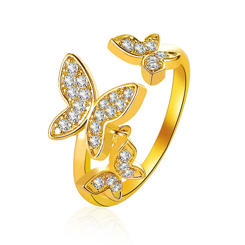 Wholesale Copper Plating Butterfly Artificial Gemstones Copper Rings