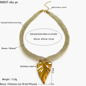 Golden Knitted Mesh with Large Leaves / One Size