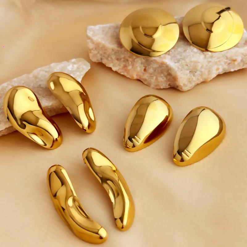 Wholesale PVD Coated Real Gold Plated 18K Gold Geometric 304 Stainless Steel Elegant Luxurious Simple Style Waterproof Non Tarnish Ear Studs