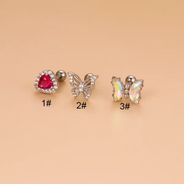 1 Piece 316L Stainless Steel Copper Zircon Ear Cartilage Rings & Studs Heart Shape Butterfly Waterproof Non Tarnish Surgical Steel