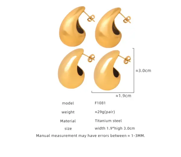 Wholesale 304 Stainless Steel Solid Color PVD Coated 18K Gold Plated Real Gold Plated 18K Gold Hip-Hop Punk Waterproof Non Tarnish Plating Gold Silver Ear Studs