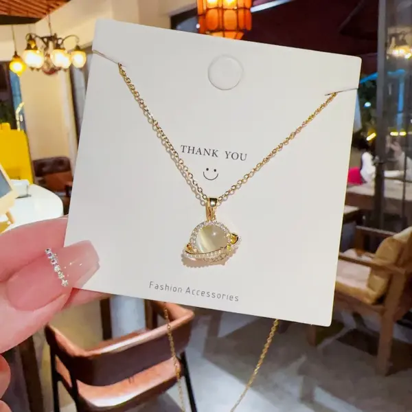 Wholesale Jewelry IG Style Novelty Planet Titanium Steel Cat's Eye Stone Zircon Plating Inlay Pendant Necklace