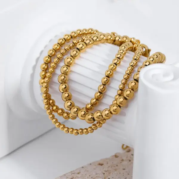 Wholesale PVD Coated Real Gold Plated 18K Gold Round 201 Stainless Steel Classic Style Waterproof Non Tarnish 201 Stainless Steel Bracelets