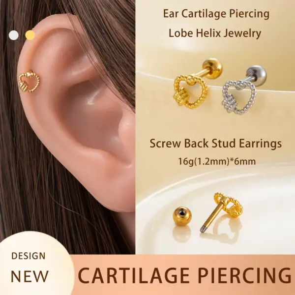 Wholesale 1 Piece Ear Cartilage Rings & Studs Casual Simple Style Classic Style Heart Shape Flower Copper Inlay Zircon