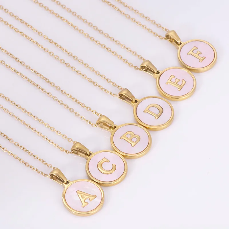 Wholesale PVD Coated 18K Gold Plated Round Letter 304 Stainless Steel Simple Style Waterproof Non Tarnish 304 Stainless Steel Pendant Necklace