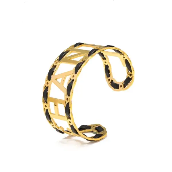 Wholesale Letter Leather Rope Titanium Steel Simple Style Titanium Steel Bangle