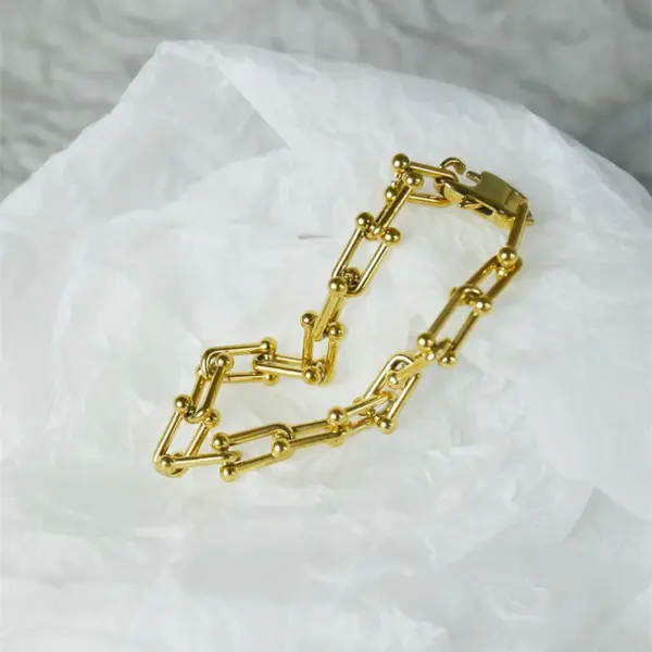 PVD Coated Real Gold Plated U Shape 304 Stainless Steel Hip-Hop Simple Style Waterproof Non Tarnish Bracelets