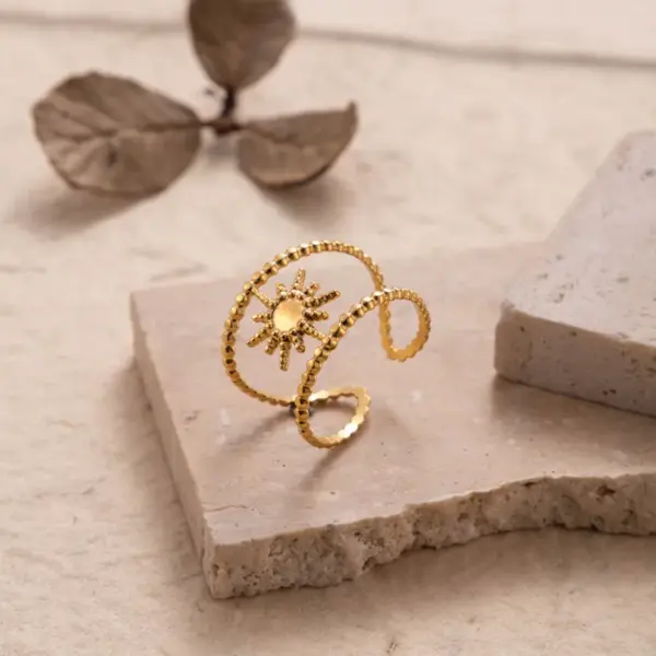 Wholesale PVD Coated Leaf Solid Color 304 Stainless Steel INS Style Simple Style Waterproof Non Tarnish Open Ring