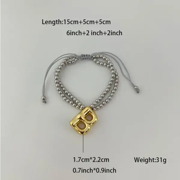 Brass 18K Gold Plated Beaded Letter Drawstring Bracelets