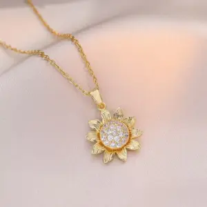 X1201 Gold Rotating Sunflower Necklace